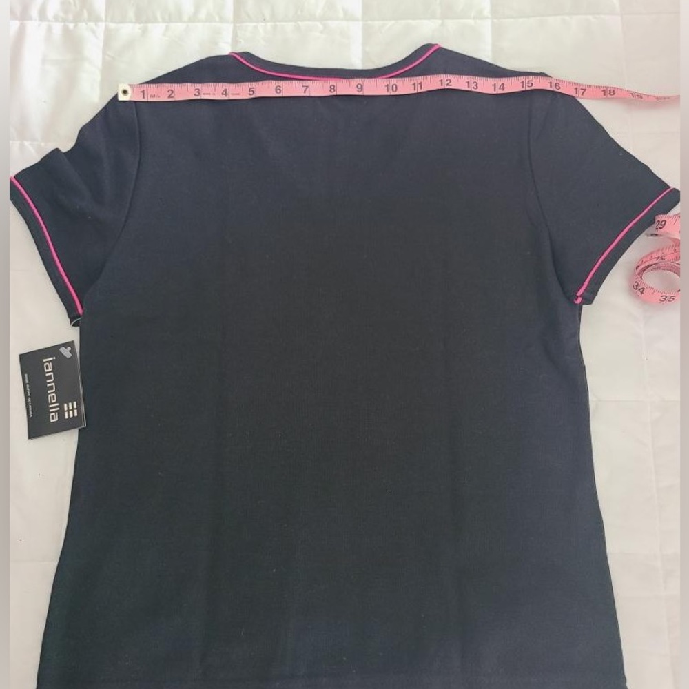 Black V-Neck Top with Pink Trim - Picture 9 of 9